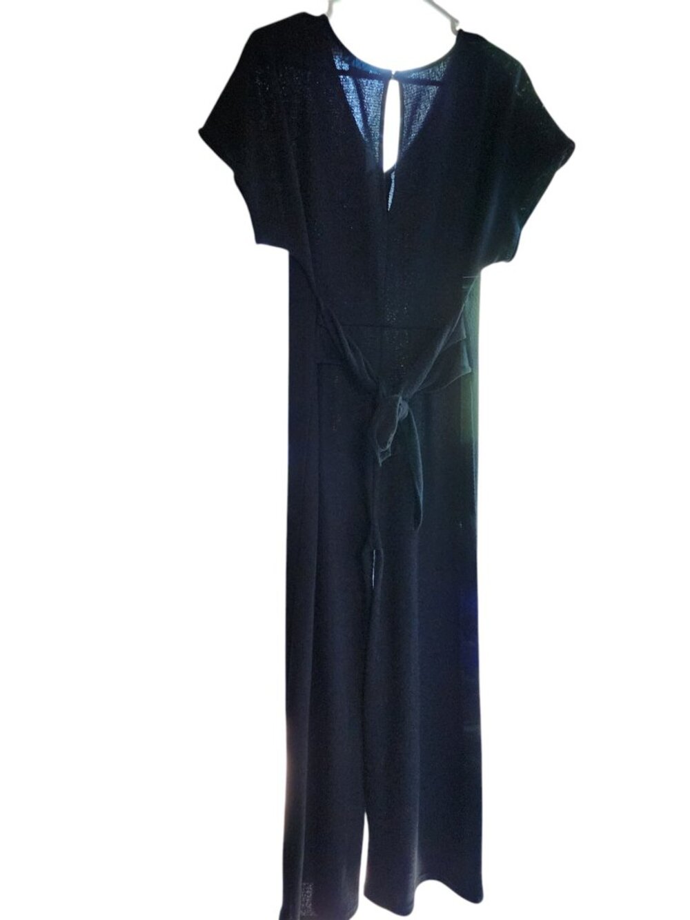 Kori America Black Knit Short Sleeve Maxi Dress Keyhole Back Small